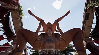 היי, תדמיין זין ענק מכה תחת צר של לארה קרופט בארנה עם 1,000 צופים רואים אנימציה משחק הנטאי 3D?