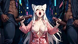 Tsubasa Hanekawa adegan kelompok sama raksasa - AI hentai
