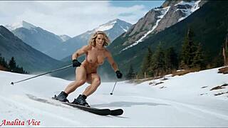 oh man, naked skiing turns into hot chubby bbw lesbian sex with muscle woman in the snow, feels so intense