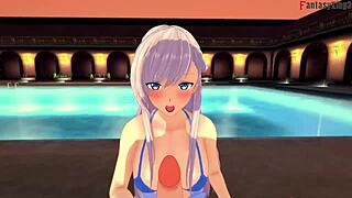 Belfast Sucks Cock at the Pool in Azur Lane.