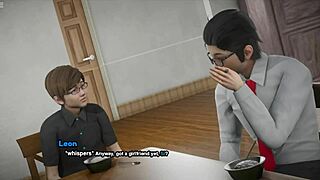 Anime porn game with hot teacher and student action