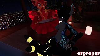 Vrchat vulpix gets served by an umbreon and a furry in a rather kinky scene