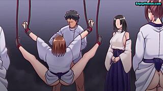 What happens in this harem sex scene on enjoyhentai com?