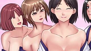 What happens in this harem sex scene on enjoyhentai com?