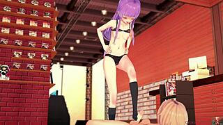 purple haired girl reinventing footjobs and getting covered all over in pov