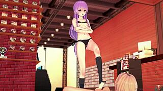 purple haired girl reinventing footjobs and getting covered all over in pov