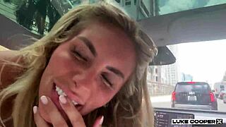 Beautiful blonde Bonnie Blue has fun while riding in a self-driving Tesla