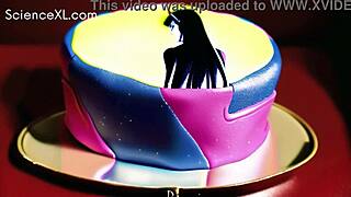 Beautiful anime style video of a gamer girl eating cake and showing her big ass