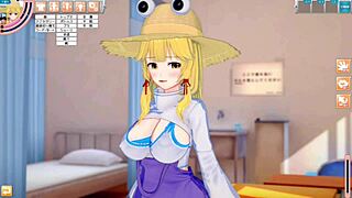 suwa moriya from touhou project gets her big tits groped in 3d hentai animation