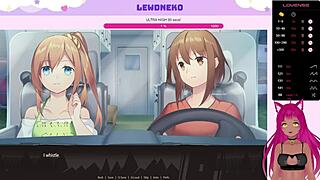 Vtuber lewdneko plays highway blossoms part 2 with cute game twists in anime style.