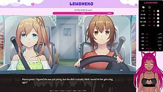 Vtuber lewdneko plays highway blossoms part 2 with cute game twists in anime style.
