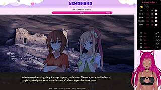 Vtuber lewdneko plays highway blossoms part 2 with cute game twists in anime style.