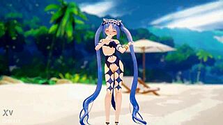 Feeling so drawn to Stheno's cute small tits in beach dance