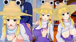 suwa moriya from touhou project gets her big tits groped in 3d hentai animation