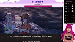 Vtuber lewdneko plays highway blossoms part 2 with cute game twists in anime style.