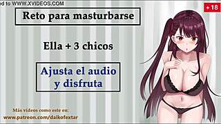 Hey, take this jerk-off challenge with her and three guys! 😜