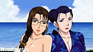 Hentai porn video with a hot threesome scene with milkers and big tits