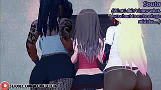 Femboy gets dominated by a woman with a big dick in anime porn
