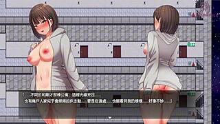 Big tits oppai manga girl masturbates to climax in luxury apartment hallway in Japanese hentai.