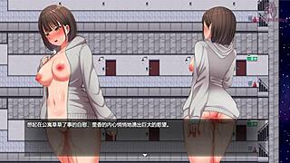 Big tits oppai manga girl masturbates to climax in luxury apartment hallway in Japanese hentai.