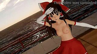 Reimu Hakurei's sexy strip tease in this anime porn video
