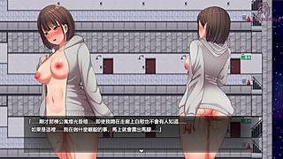 Big tits oppai manga girl masturbates to climax in luxury apartment hallway in Japanese hentai.