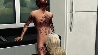 Passionate kissing leads to cunilingus and fingering after dinner for the couple.