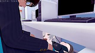 Cartoon porn with a fantasy theme of a BDSM couple and a cuckold