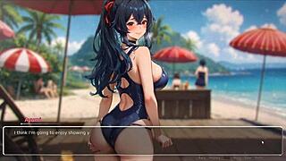 Hey, we're blurring walls in this romance hentai game episode 7 with an exhib couple at the beach.
