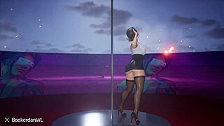 3D animated porn with a hot pole dance in the middle of the desert