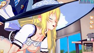 Big tits girl gives blowjob and handjob in 3d hentai anime video