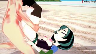 Gwen's bouncing boobs on beach