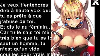 bowsette commands you to be her slut with joi cei sissy anal instructions using toys for cum swallowing and bdsm submission in french