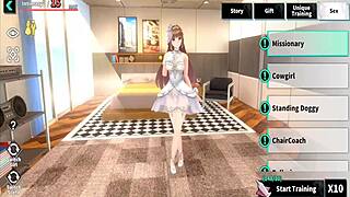 Sex in the anime game with the beautiful heroine Akane