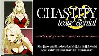 Blonde milf mistress teases with strapon in erotic femdom chastity audio!