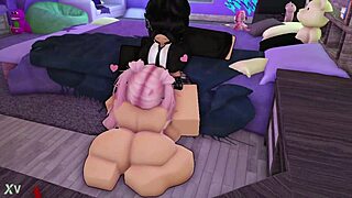 Maak je klaar om me te berijden en keel te neuken, zegt de geile futanari met grote tieten en monster lul.