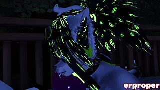 Alien girl gives a blowjob in a hot tub in a cartoon porn game