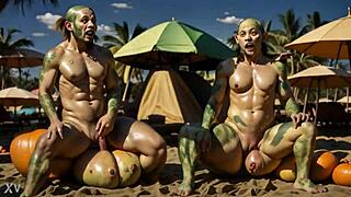 Hentai video with big tits and anal sex in Hawaii environment