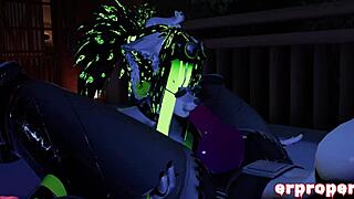 Alien girl gives a blowjob in a hot tub in a cartoon porn game