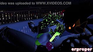 Alien girl gives a blowjob in a hot tub in a cartoon porn game