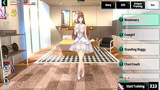 Sex in the anime game with the beautiful heroine Akane