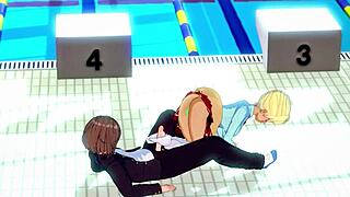 hentai girl giving handjob in swimming pool 😏