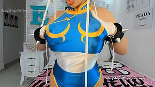 Wet and wild solo play with hot cosplay chick