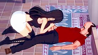 Tifa gives a blowjob to an ugly guy in this anime porn
