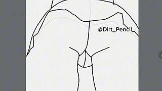 Digital Drawing of School Girl in Uniform Upskirt Back View
