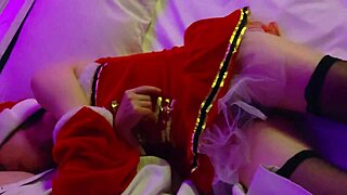Christmas Cosplay Cute Girl’s Tongue Play is too hot