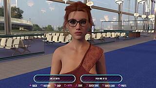 Redhead with glasses in risqué outfit gets off plane