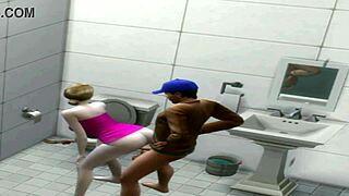 Sporty hot woman of a certain age enjoys doggy style in the deli bathroom