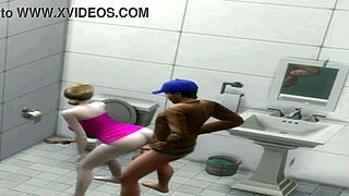 Sporty hot woman of a certain age enjoys doggy style in the deli bathroom