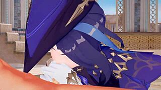 clorinde rides cock cowgirl after blowjob in 3d hentai